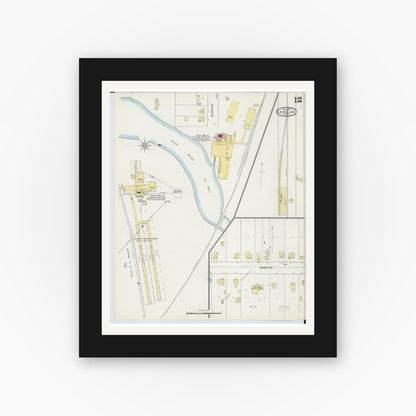 Old map wall art mockup — black gallery frame with white mat — Sanborn Fire Insurance Map from Cadillac, Wexford County, Michigan (1895), Sheet #0012