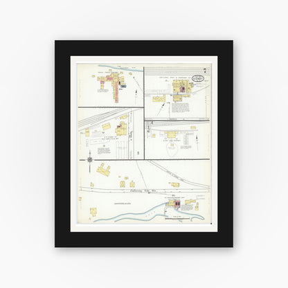 Old map wall art mockup — black gallery frame with white mat — Sanborn Fire Insurance Map from Sidney, Delaware County, New York (1917), Sheet #0007
