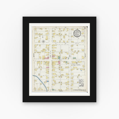 Old map wall art mockup — black gallery frame with white mat — Sanborn Fire Insurance Map from Carthage, Rush County, Indiana (1892), Sheet #0001