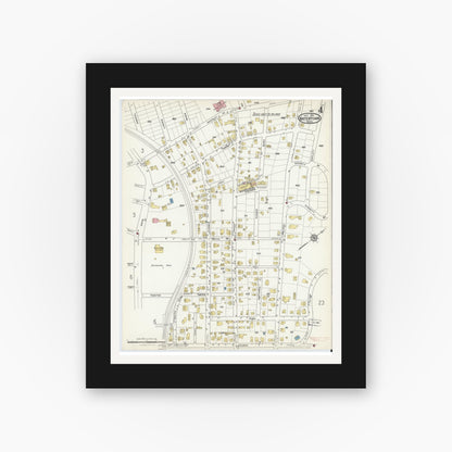 Old map wall art mockup — black gallery frame with white mat — Sanborn Fire Insurance Map from Watertown, Middlesex County, Massachusetts (1916), Sheet #0004
