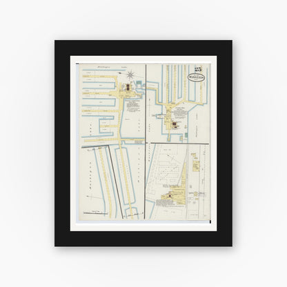 Old map wall art mockup — black gallery frame with white mat — Sanborn Fire Insurance Map from Muskegon, Muskegon County, Michigan (1887), Sheet #0025