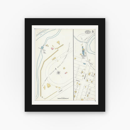 Old map wall art mockup — black gallery frame with white mat — Sanborn Fire Insurance Map from Preston, Fillmore County, Minnesota (1900), Sheet #0005