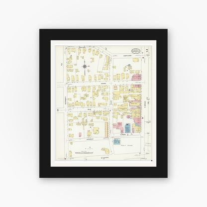 Old map wall art mockup — black gallery frame with white mat — Sanborn Fire Insurance Map from Norwich, Chenango County, New York (1910), Sheet #0007