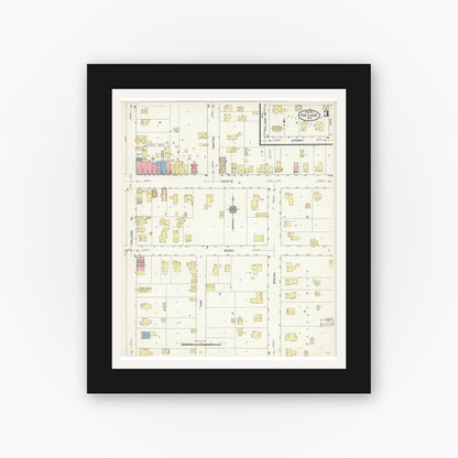 Old map wall art mockup — black gallery frame with white mat — Sanborn Fire Insurance Map from Fox Lake, Dodge County, Wisconsin (1913), Sheet #0003