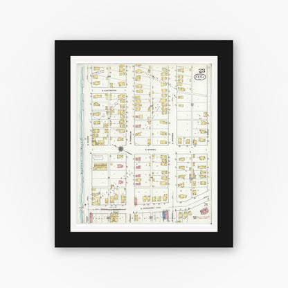 Old map wall art mockup — black gallery frame with white mat — Sanborn Fire Insurance Map from Peru, Miami County, Indiana (1920), Sheet #0023