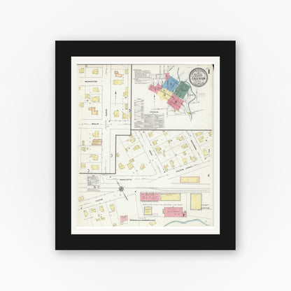 Old map wall art mockup — black gallery frame with white mat — Sanborn Fire Insurance Map from Edgerton, Rock County, Wisconsin (1909) - Complete Map Set