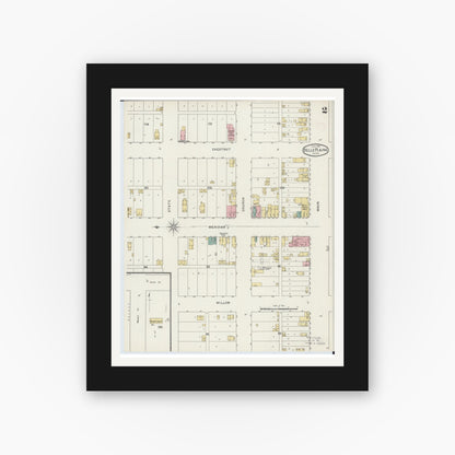 Old map wall art mockup — black gallery frame with white mat — Sanborn Fire Insurance Map from Belle Plaine, Scott County, Minnesota (1894), Sheet #0002