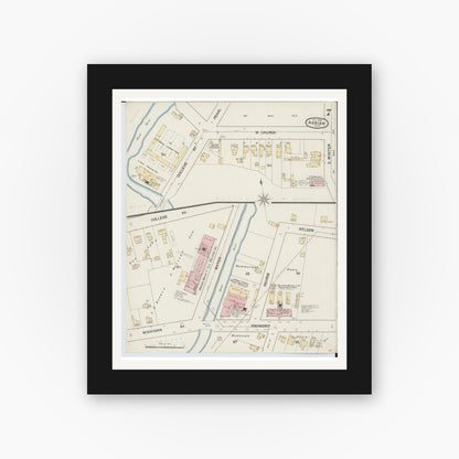 Old map wall art mockup — black gallery frame with white mat — Sanborn Fire Insurance Map from Adrian, Lenawee County, Michigan (1888), Sheet #0007