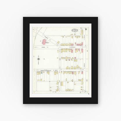 Old map wall art mockup — black gallery frame with white mat — Sanborn Fire Insurance Map from Gettysburg, Adams County, Pennsylvania (1912), Sheet #0008