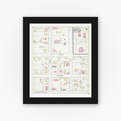 Old map wall art mockup — black gallery frame with white mat — Sanborn Fire Insurance Map from Independence, Jackson County, Missouri (1892), Sheet #0002