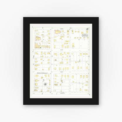 Old map wall art mockup — black gallery frame with white mat — Sanborn Fire Insurance Map from Sheldon, O'Brien County, Iowa (1901), Sheet #0004
