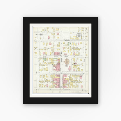 Old map wall art mockup — black gallery frame with white mat — Sanborn Fire Insurance Map from Millersburg, Holmes County, Ohio (1898), Sheet #0003
