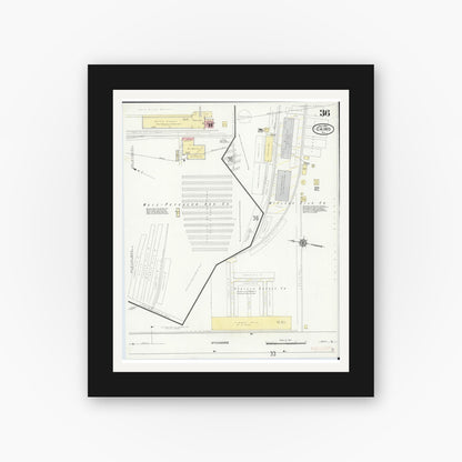 Old map wall art mockup — black gallery frame with white mat — Sanborn Fire Insurance Map from Cairo, Alexander County, Illinois (1914), Sheet #0036