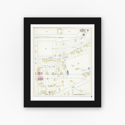 Old map wall art mockup — black gallery frame with white mat — Sanborn Fire Insurance Map from Ironton, Lawrence County, Ohio (1916), Sheet #0009