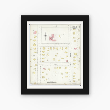 Old map wall art mockup — black gallery frame with white mat — Sanborn Fire Insurance Map from Wellington, Lorain County, Ohio (1911), Sheet #0006