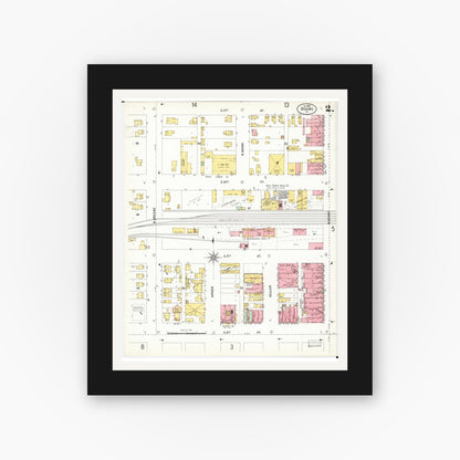 Old map wall art mockup — black gallery frame with white mat — Sanborn Fire Insurance Map from Boone, Boone County, Iowa (1900), Sheet #0002