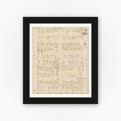 Old map wall art mockup — black gallery frame with white mat — Sanborn Fire Insurance Map from Marinette, Marinette County, Wisconsin (1921), Sheet #0019