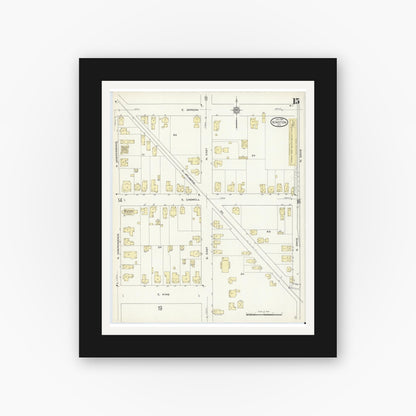 Old map wall art mockup — black gallery frame with white mat — Sanborn Fire Insurance Map from Kinston, Lenoir County, North Carolina (1914), Sheet #0015