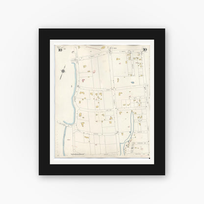 Old map wall art mockup — black gallery frame with white mat — Sanborn Fire Insurance Map from Merrick, Nassau County, New York (1947), Sheet #0010