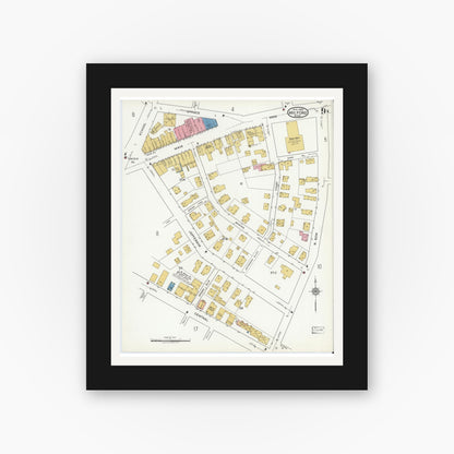Old map wall art mockup — black gallery frame with white mat — Sanborn Fire Insurance Map from Milford, Worcester County, Massachusetts (1920), Sheet #0009