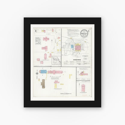 Old map wall art mockup — black gallery frame with white mat — Sanborn Fire Insurance Map from Perryville, Perry County, Missouri (1928) - Complete Map Set