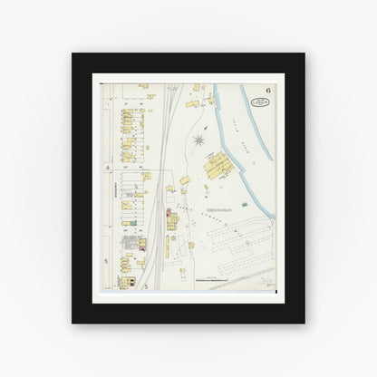 Old map wall art mockup — black gallery frame with white mat — Sanborn Fire Insurance Map from Lorain, Lorain County, Ohio (1896), Sheet #0006