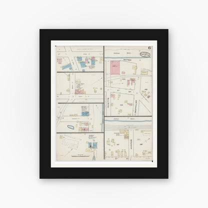 Old map wall art mockup — black gallery frame with white mat — Sanborn Fire Insurance Map from Galena, Jo Daviess County, Illinois (1885), Sheet #0006