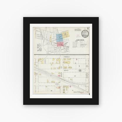 Old map wall art mockup — black gallery frame with white mat — Sanborn Fire Insurance Map from Winfield, Queens County, New York (1893), Sheet #0001