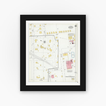 Old map wall art mockup — black gallery frame with white mat — Sanborn Fire Insurance Map from Brenham, Washington County, Texas (1906), Sheet #0010