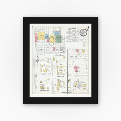 Old map wall art mockup — black gallery frame with white mat — Sanborn Fire Insurance Map from Fairfield, Wayne County, Illinois (1901) - Complete Map Set