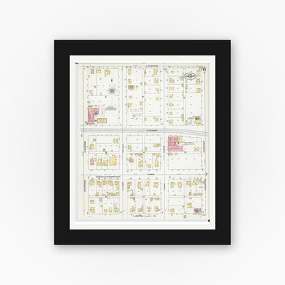 Old map wall art mockup — black gallery frame with white mat — Sanborn Fire Insurance Map from Van Wert, Van Wert County, Ohio (1901), Sheet #0006