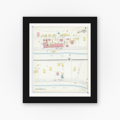 Old map wall art mockup — black gallery frame with white mat — Sanborn Fire Insurance Map from Pomeroy, Meigs County, Ohio (1899), Sheet #0004