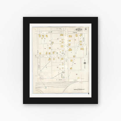 Old map wall art mockup — black gallery frame with white mat — Sanborn Fire Insurance Map from Whitesboro, Grayson County, Texas (1943), Sheet #0006