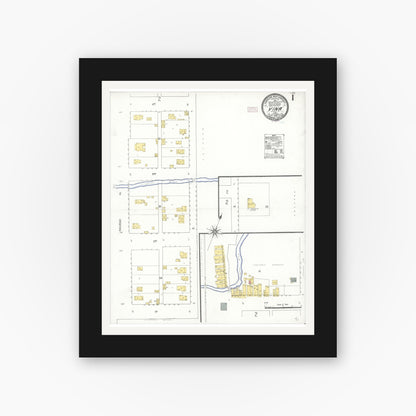 Old map wall art mockup — black gallery frame with white mat — Sanborn Fire Insurance Map from Vina, Tehama County, California (1909) - Complete Map Set