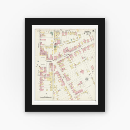 Old map wall art mockup — black gallery frame with white mat — Sanborn Fire Insurance Map from Hanover, York County, Pennsylvania (1896), Sheet #0002