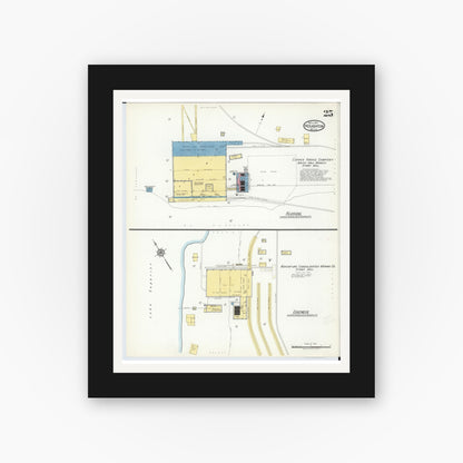 Old map wall art mockup — black gallery frame with white mat — Sanborn Fire Insurance Map from Houghton, Houghton County, Michigan (1917), Sheet #0025