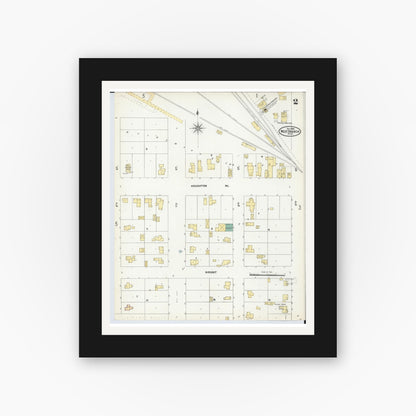 Old map wall art mockup — black gallery frame with white mat — Sanborn Fire Insurance Map from West Branch, Ogemaw County, Michigan (1904), Sheet #0002