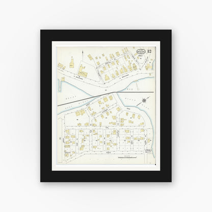 Old map wall art mockup — black gallery frame with white mat — Sanborn Fire Insurance Map from Wareham, Plymouth County, Massachusetts (1912), Sheet #0012