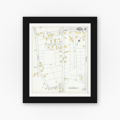 Old map wall art mockup — black gallery frame with white mat — Sanborn Fire Insurance Map from Marlborough, Middlesex County, Massachusetts (1920), Sheet #0011