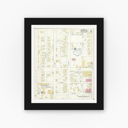 Old map wall art mockup — black gallery frame with white mat — Sanborn Fire Insurance Map from Harrisburg, Saline County, Illinois (1913), Sheet #0002