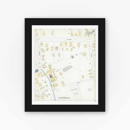 Old map wall art mockup — black gallery frame with white mat — Sanborn Fire Insurance Map from Pulaski, Oswego County, New York (1906), Sheet #0002