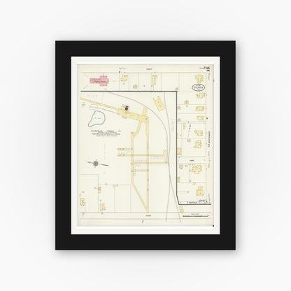 Old map wall art mockup — black gallery frame with white mat — Sanborn Fire Insurance Map from Gilmer, Upshur County, Texas (1912), Sheet #0002