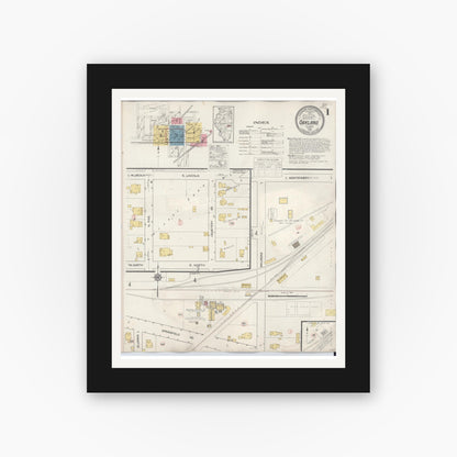 Old map wall art mockup — black gallery frame with white mat — Sanborn Fire Insurance Map from Oakland, Coles County, Illinois (1932) - Complete Map Set