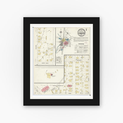 Old map wall art mockup — black gallery frame with white mat — Sanborn Fire Insurance Map from Columbus Grove, Putnam County, Ohio (1911) - Complete Map Set