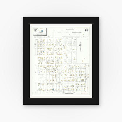 Old map wall art mockup — black gallery frame with white mat — Sanborn Fire Insurance Map from Centralia, Marion, Clinton, Jefferson, and Washington Counties, Illinois (1938), Sheet #0026