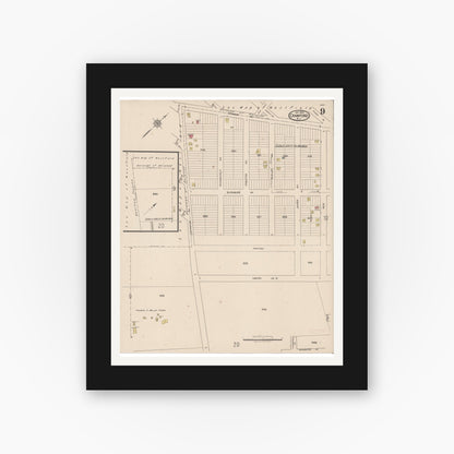 Old map wall art mockup — black gallery frame with white mat — Sanborn Fire Insurance Map from Cranford, Union County, New Jersey (1922), Sheet #0009