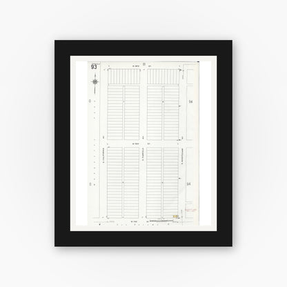 Old map wall art mockup — black gallery frame with white mat — Sanborn Fire Insurance Map from Chicago, Cook County, Illinois (1920), Sheet #0093