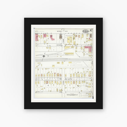 Old map wall art mockup — black gallery frame with white mat — Sanborn Fire Insurance Map from Dearborn, Wayne County, Michigan (1921), Sheet #0006