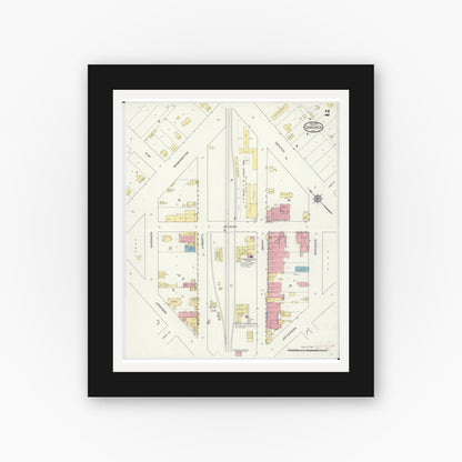 Old map wall art mockup — black gallery frame with white mat — Sanborn Fire Insurance Map from Gardner, Grundy County, Illinois (1913), Sheet #0002