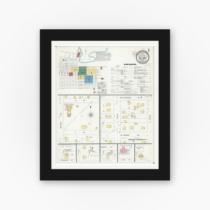 Old map wall art mockup — black gallery frame with white mat — Sanborn Fire Insurance Map from Willmar, Kandiyohi County, Minnesota (1909) - Complete Map Set